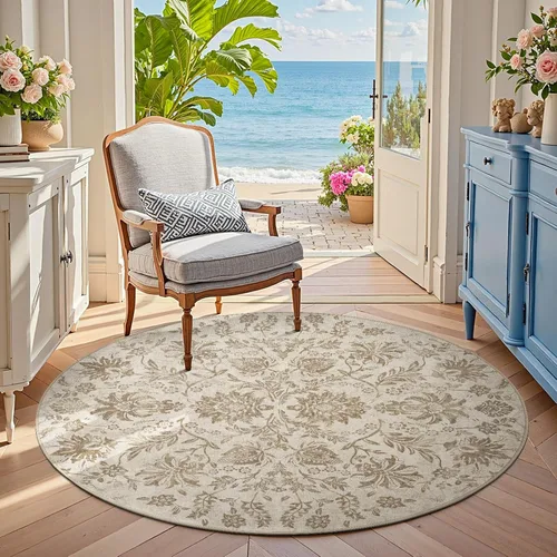 Vista 327 de jinchan Lima - Alfombra simétrica floral geométrica lavable, alfombra de entrada de medio círculo de 2 x 3, alfombra de media luna, suave y Azul
