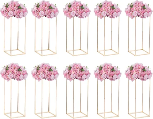 Vista 12 de NUPTIO Jarrón rectangular de metal dorado, 2 piezas de 15.75 pulgadas de alto, elegante centro de mesa floral para boda, casa nueva, día