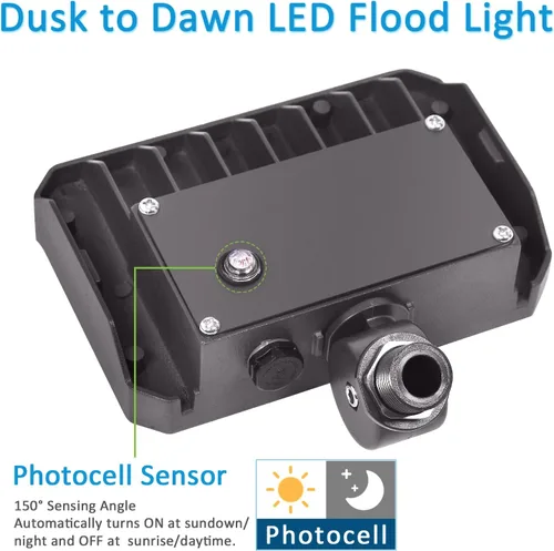 Vista 3 de Luz de inundación LED de 40 W, reflector de seguridad para exteriores con base de montaje de nudillos, fotocélula del atardecer al amanecer, luz