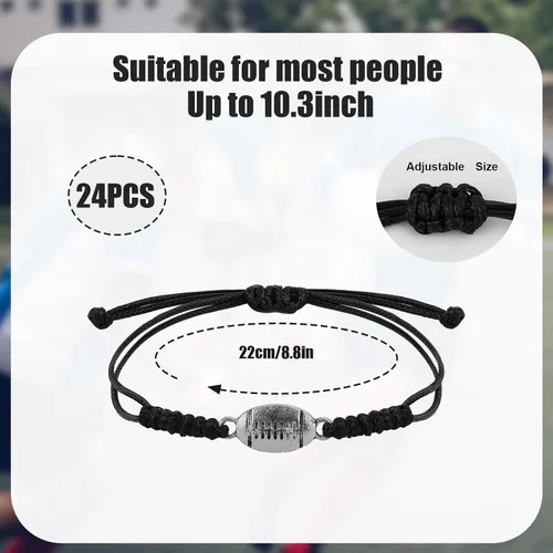 Vista 2 de Pulsera de cuerda deportiva trenzada ajustable con decoración colgante de fútbol para mujeres, jugadores de equipo, Metal Plata