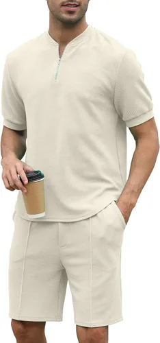 Vista 33 de FZNHQL Conjunto deportivo de moda para hombre, 2 piezas, casual, atlético, para correr, manga corta/larga, conjunto para hombre