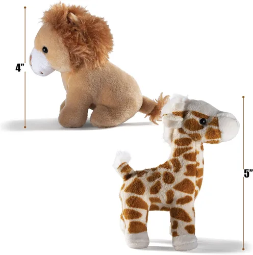 Vista 5 de PREXTEX Safari Friends - Juego de regalo de animales de peluche, 5 animales de zoológico pequeños (jirafa, tigre, león, oso polar, elefante)
