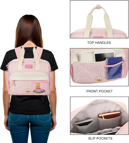 Vista 2 de Super Mario Bros - Mini mochila para adultos, iconos en relieve rosa