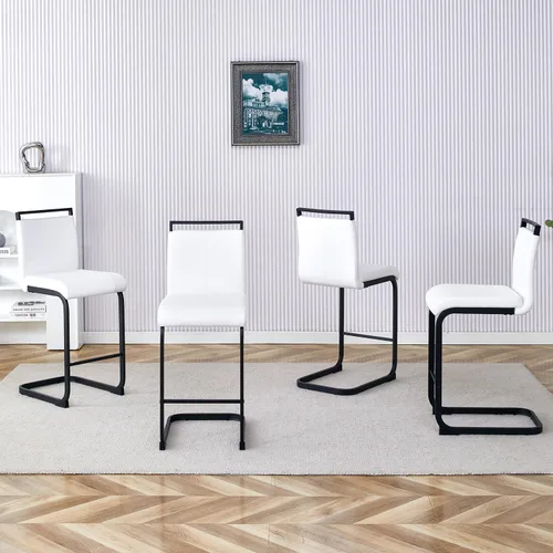 Vista 20 de gopop Juego de 2 taburetes de bar de altura de mostrador con respaldo, taburetes de cocina de cuero sintético negro con patas de metal recubierto