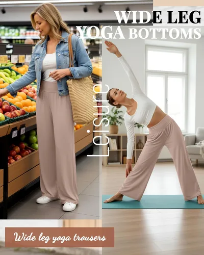 Vista 47 de Neer - Conjunto de 3 pantalones de yoga de pierna ancha para mujer - Pantalones deportivos cómodos, holgados, de cintura alta y casuales