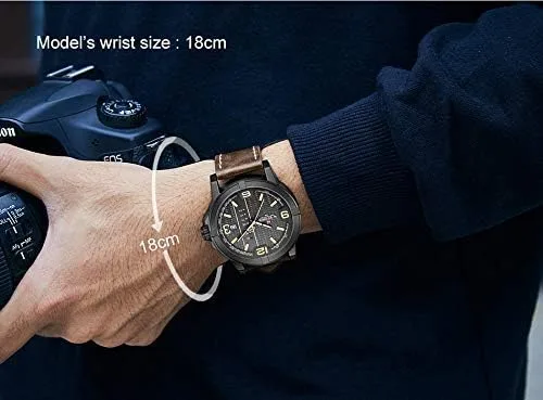 Vista 5 de NAVIFORCE Date Quartz Men Casual Militar Sports Japón Movimiento de cuarzo de cuero genuino Relojes de pulsera (amarillo)