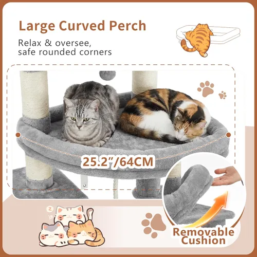 Vista 3 de Heybly Árbol para gatos, torre aerodinámica de 74 pulgadas para gatos grandes con condominios apilados de 3 niveles, muebles para gatos con percha