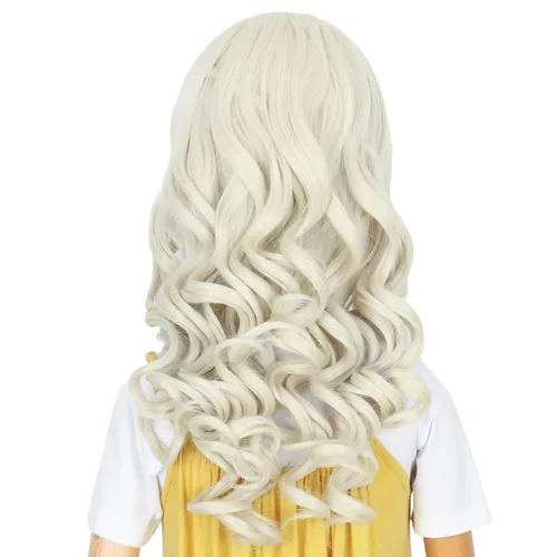 Vista 2 de Koonfan Peluca blanca Queen larga rizada rubia para niños, pelo de princesa para Halloween, disfraz de cosplay