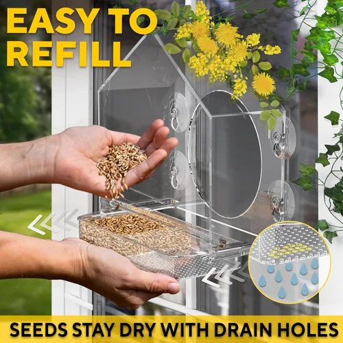 Vista 8 de Premium Window Bird Feeder for Outside - Clear Bird House w/Largest Window for Viewing Birds - Easy to Install & Sturdy Feeder w/Extra Strong