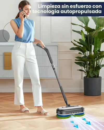 Vista 7 de Blonex Limpiador de piso inalámbrico eléctrico, trapeador eléctrico giratorio con faros LED y rociador de agua, batería de larga duración, tanque