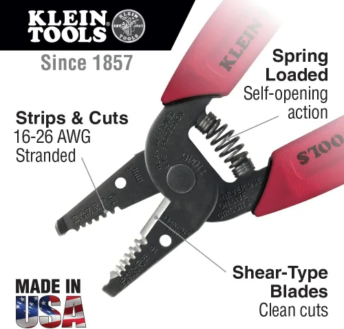 Vista 2 de Klein Tools 11046 Wire Stripper, Wire Cutter, Made in USA, Stripping/Cutting Tool for 16-26 AWG Stranded, Compact Nose with Precision-ground