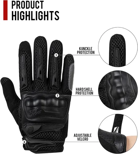 Vista 3 de IRON JIA'S Guantes de motocicleta para hombre y mujer – Guantes de carreras para moto Powersports con pantalla táctil de nudillos duros (negro S)
