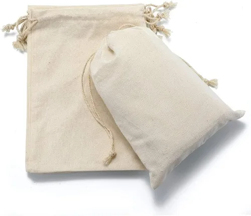 Vista 2 de KUPOO 50 bolsas de algodón de muselina de algodón, bolsa de muselina con cordón para recuerdos de fiesta de boda y manualidades (3.5 x 4.75 pulgadas)