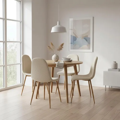 Vista 2 de FurnitureR Juego de 4 sillas de comedor, asiento de comedor tapizado de tela de felpilla con patas de metal resistentes, sillas laterales de Beige