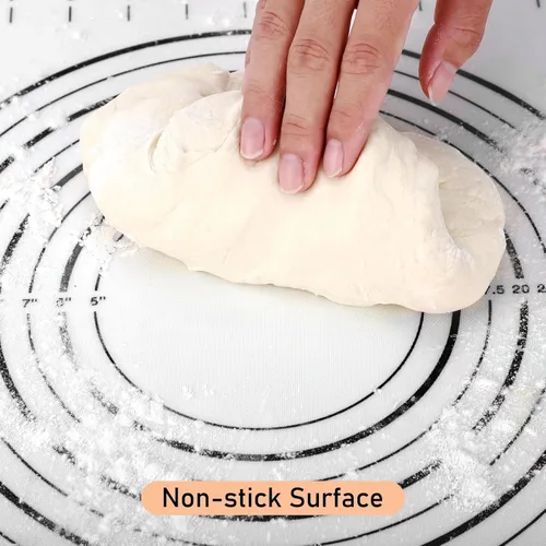 Vista 3 de Tapete de silicona para pastelería, antideslizante, con medición, para fondant, masa rodante, masa de pastel, pizza y galletas, forro para horno