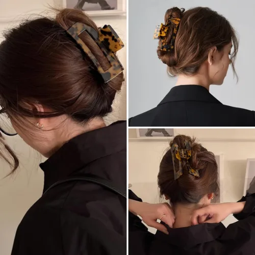 Vista 4 de Pinzas grandes para el cabello, diseño francés, pinza rectangular para el cabello con diseño francés para mujeres y damas