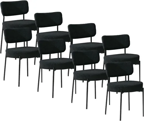 Vista 15 de Boucle - Juego de 2 sillas de comedor, modernas sillas de cocina tapizadas de mediados de siglo con respaldo curvado y patas de metal negro, sillas