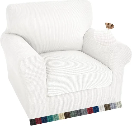 Vista 14 de ZNSAYOTX 2 fundas para sillas con brazos para sala de estar, súper suave, con funda de cojín de asiento, gruesa, duradera, mezcla de elastano, alta