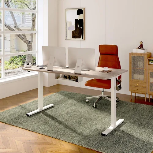 Vista 32 de FLEXISPOT EN2 Escritorio de pie de una pieza completa con regleta de alimentación de abrazadera, escritorio eléctrico de altura ajustable de 40 x 24