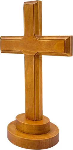 Vista 3 de Cregugua Cruz de pie de madera para mesa de madera para oración de iglesia decoración del hogar, 4 x 7 x 11 pulgadas