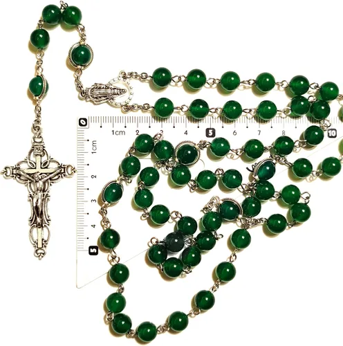 Vista 6 de Rosario Cuentas Chaplet Rojo Verde Ágata Natural Rosería Regalos Católicos