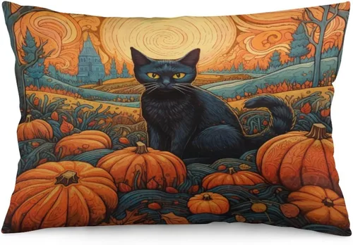 Vista 22 de Fundas de almohada frescas de casa embrujada, castillo, luna, bosque medieval, calabaza, fundas de almohada rectangulares con cremallera invisible