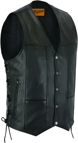 Vista 9 de GARGOYLE BELLS Chaleco de cuero negro para hombre, chaleco de cuero de vaca con forro de motociclista para hombres