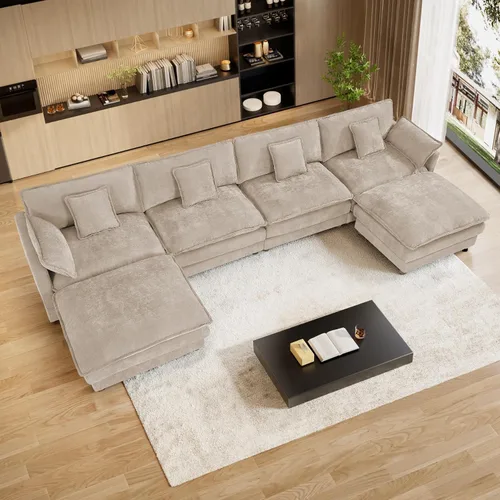 Vista 20 de Sofá modular en forma de U de 143 pulgadas para sala de estar, sofá modular de gran tamaño, sofás seccionales modernos, asiento profundo de pana