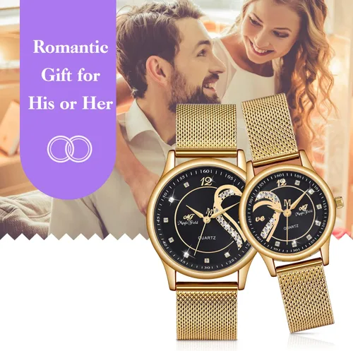 Vista 4 de Reloj de regalo para el día de San Valentín con caja de cristal romántica, reloj de pulsera analógico de cuarzo para parejas
