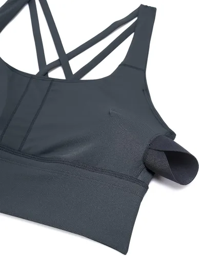 Vista 4 de CRZ YOGA Brasier deportivo con tirantes delgados para mujer, de impacto medio, con relleno cruzado y relleno para yoga