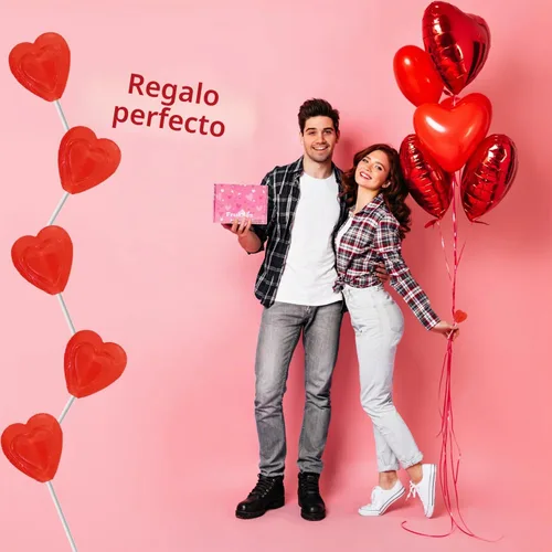 Vista 4 de Paletas rojas para el día de San Valentín, con doble forma de corazón, sabor a cereza, Kosher Parve, envueltas individualmente, (media libra)