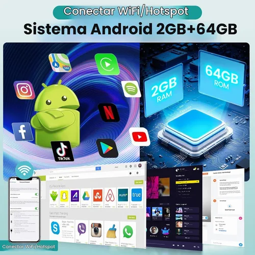 Vista 2 de 2G+64G Solo DIN Android Car Stereo 10.4 pulgadas Rotatorio Vertical Pantalla Táctil Radio con Carplay Inalámbrico y Android Auto/EQ