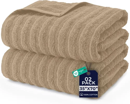 Vista 17 de DAN RIVER Paquete de 2 sábanas de baño de 35x70 pulgadas, sábanas de baño jumbo acanaladas para adultos, toallas grandes gruesas y absorbentes