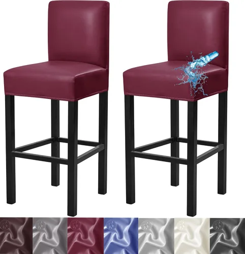 Vista 17 de Fundas para taburetes de bar, paquete de 2 fundas elásticas impermeables de poliuretano con respaldo, fundas extraíbles para taburetes de bar