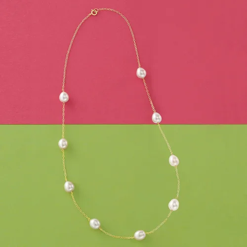 Vista 6 de Ross-Simons 8-8.5mm Cultured Pearl Station Necklace in 14kt Yellow Gold