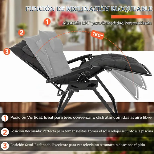 Vista 4 de Alpen Silla de gravedad cero de gran tamaño, reclinable portátil para patio Acolchado negro.