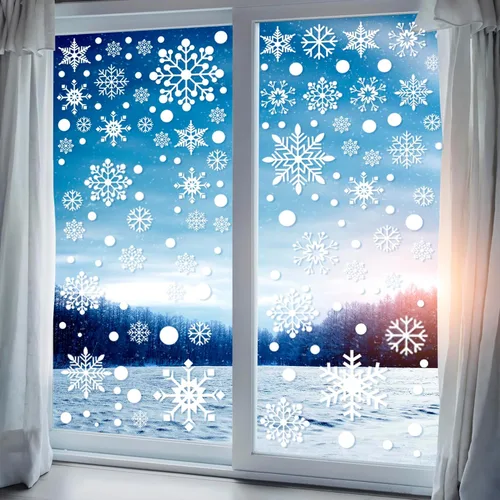Vista 5 de 321 piezas de calcomanías de Navidad para ventana - 9 hojas de copos de nieve, diseños de invierno y festivos para ventanas de vidrio
