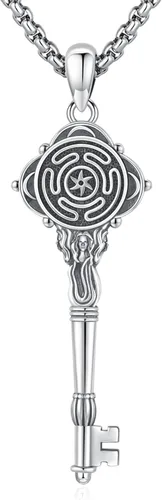 Vista 93 de Collar de pentagrama de plata de ley con triple luna, diosa celta, nudo celta, nudo de brujas, Ankh, sol y luna, Hécate, lilith, Santa Muerte