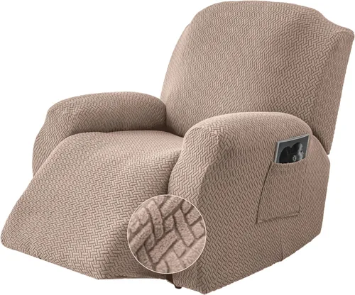 Vista 41 de Genina Funda para Silla Reclinable, Fundas Elásticas para Sillas Reclinables, Fundas para Sofá Reclinable con Rayas Jacquard, Fundas para Sofá
