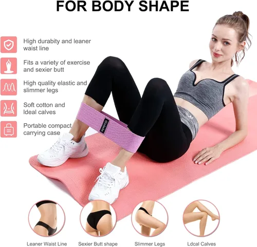 Vista 3 de Resistance Bands for Working Out 3 Booty Bands- Light Medium Heavy Fabric Exercise Bands for Home Gym, Full Body Workouts, Legs, Hip, Glutes, Arms