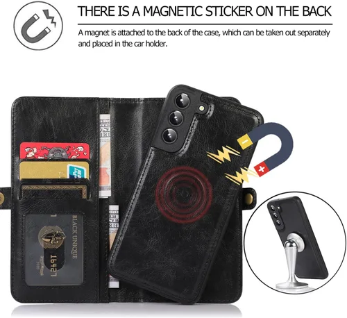 Vista 5 de Asuwish Funda de teléfono para Samsung Galaxy S22 Plus S22+ 5G Wallet Funda desmontable con protector de pantalla de vidrio templado y soporte