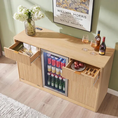 Vista 4 de RUNNA Barra de café de 59" con espacio para refrigerador y estación de carga (Natural#12)