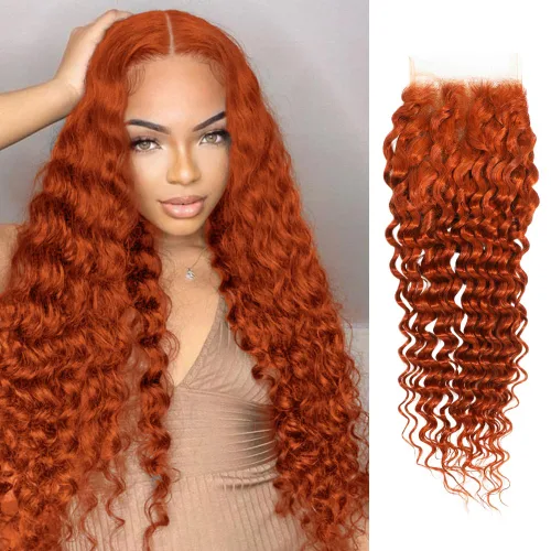 Vista 64 de Cabello Humano Rizado Castaño Rojizo, Trama Gruesa Castaño Cobrizo Rojo Coloreado Ondas Profundas Paquetes Individuales Cabello Humano 12A Tejido