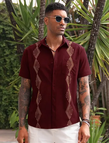 Vista 2 de COOFANDY Men's Cuban Guayabera Shirts Short Sleeve Linen Tops Beach Button Down Shirt with Pockets