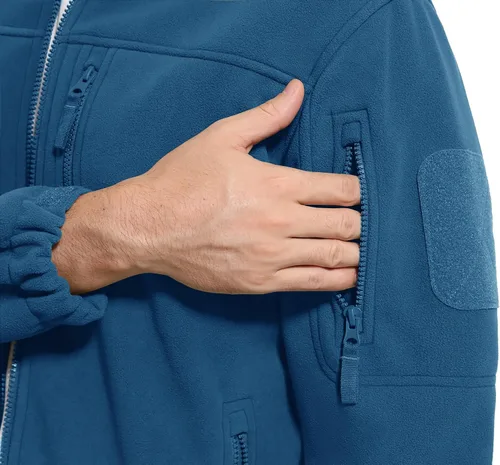 Vista 5 de CRYSULLY Chaqueta de forro polar táctica con cremallera completa para hombre, abrigo de invierno con múltiples bolsillos