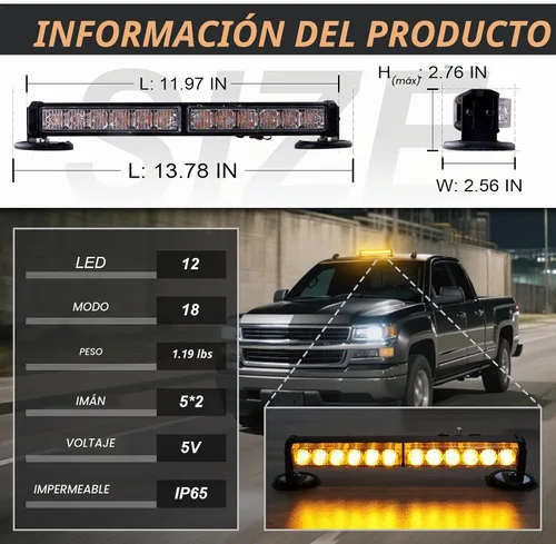 Vista 2 de Luz estroboscópica de emergencia ámbar, baliza de seguridad intermitente magnética recargable inalámbrica, lámpara para remolque de 12 LED, luz