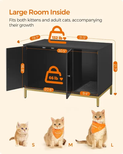 Vista 6 de Feandrea UPCL007B01 - Armario con caja de arena oculta para gatos, mueble moderno de caja de arena con tapete para rascar, patas altas, casa