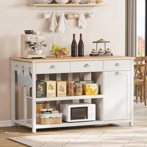 Vista 3 de ONBRILL Isla de cocina de 59 pulgadas con almacenamiento, mesa de madera maciza de goma