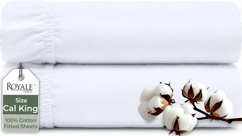 Vista 65 de Royale Linens Sábana bajera ajustable de 100% algodón orgánico - Tejido de percal - Sábanas bajeras de bolsillo profundo súper suaves - Sábana