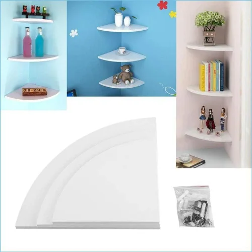 Vista 5 de Estante de pared, 3 niveles de montaje en pared, estante de exhibición de esquina, estante organizador de decoración moderna, estante colgante